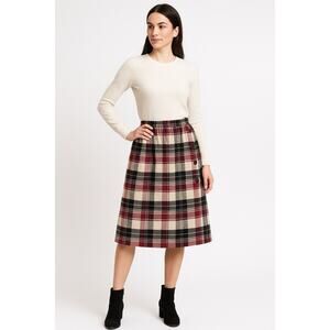 1980s American Plaid Wool-Blend Midi Skirt w/ Side Buttons
 size medium